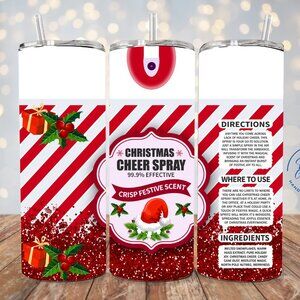 Christmas Cheer Spray Tumbler, Festive Holiday Cup, Red And Green Tumbler